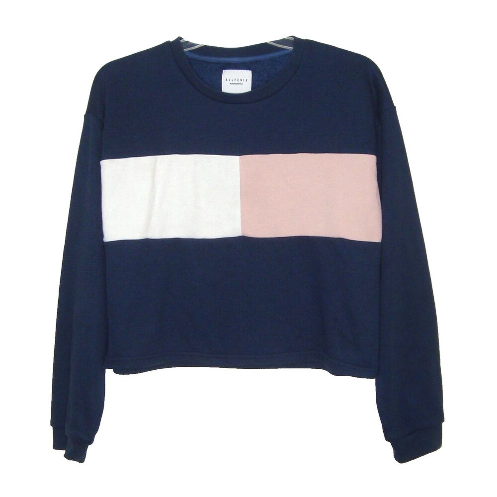 ALLFENIX Australia Navy Colorblock Y2K Crop French Terry Sweatshirt